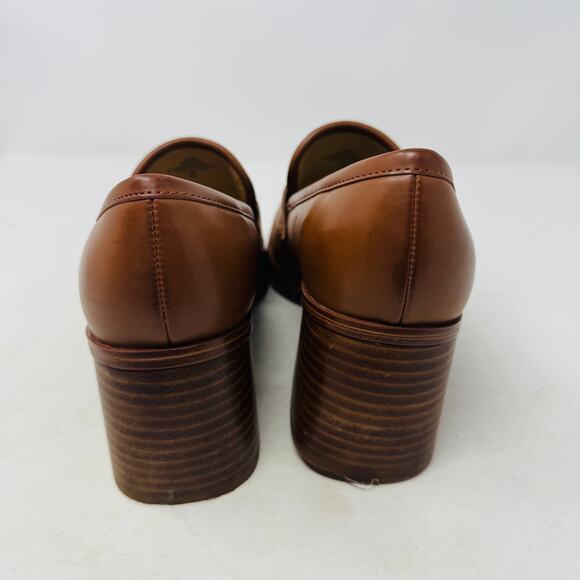 Vintage Nine West Brown Leather Block Heel Loafers Size 8.5 Preppy 90s aesthetic - Picture 6 of 12
